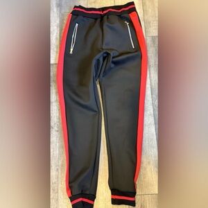 WEIV Black and Red Sweatsuit Pants Junior Mens Size Large Is Missing Drawstring